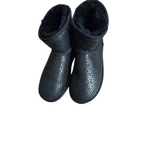 UGG Black Sparkle Dot Mini Boots Women's Size 7 Sheepskin Lined Cozy